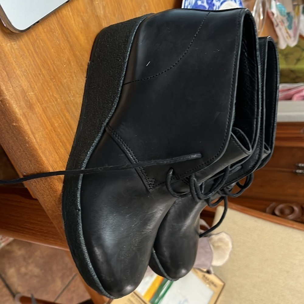 Clarks Black Leather Women's Booties Hazen Chukka Platform